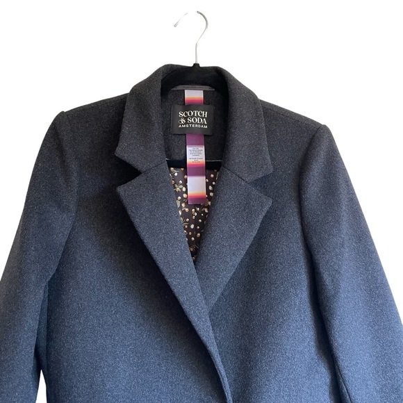 Scotch & Soda Classic Tailored Wool Blend Longline Lined Coat 0606 Grey Melange - Picture 3 of 14